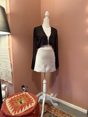 Zara Black Cropped Button-Front Long Sleeve Cardigan